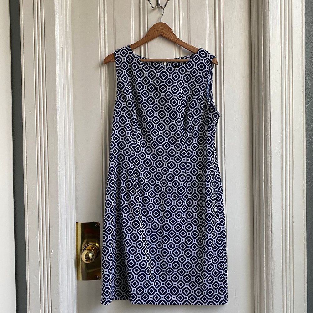 Connected Navy & White Geometric Print Sleeveless Dress